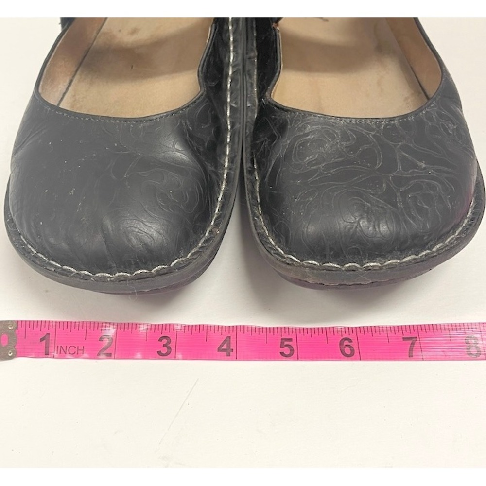 Allegria Mary Jane Shoes Black Embossed Leather Comfort Strap Size EU40 US9 - Picture 8 of 8
